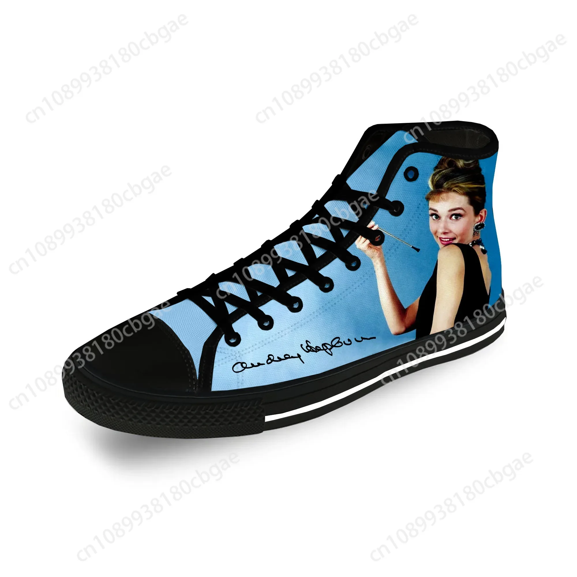 Movie Star Audrey Hepburn Cute Casual Cloth 3D Print High Top Canvas Fashion Shoes Men Women Lightweight Breathable Sneakers