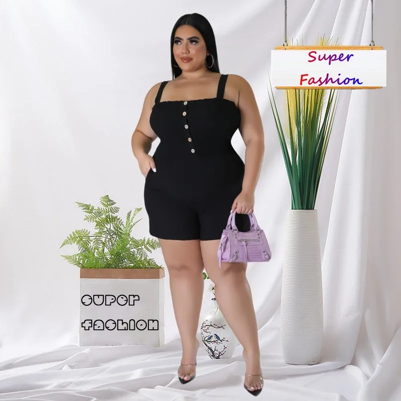 

XL-5XL Plus Size Jumpsuits Summer 2023 Women Clothing Fashion Casual Halter Stretch Sleeveless Female Romper Outfits Wholesale