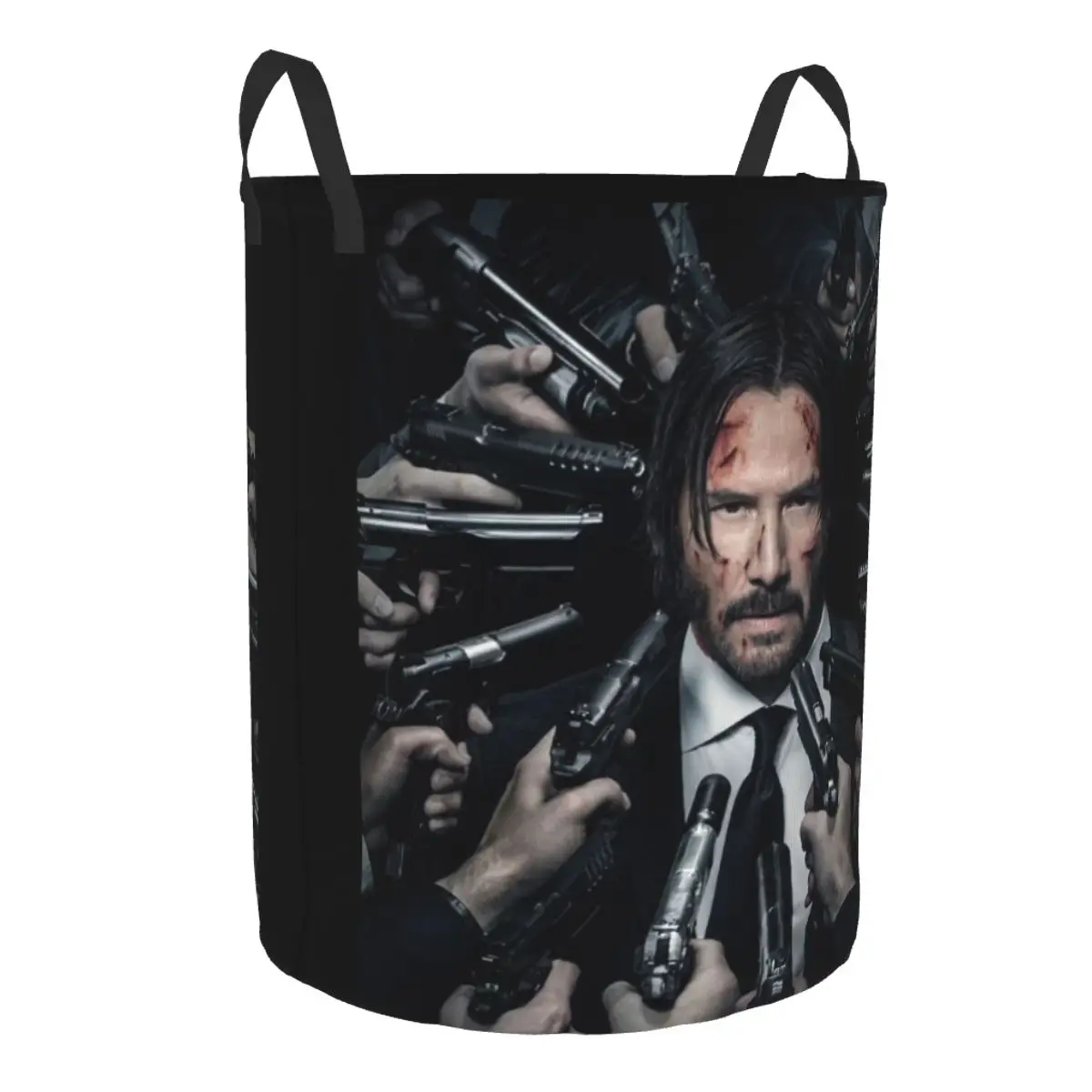 Custom John Wick Laundry Basket Foldable Keanu Reeves Movie Toy Clothes Hamper Storage Bin for Kids Nursery