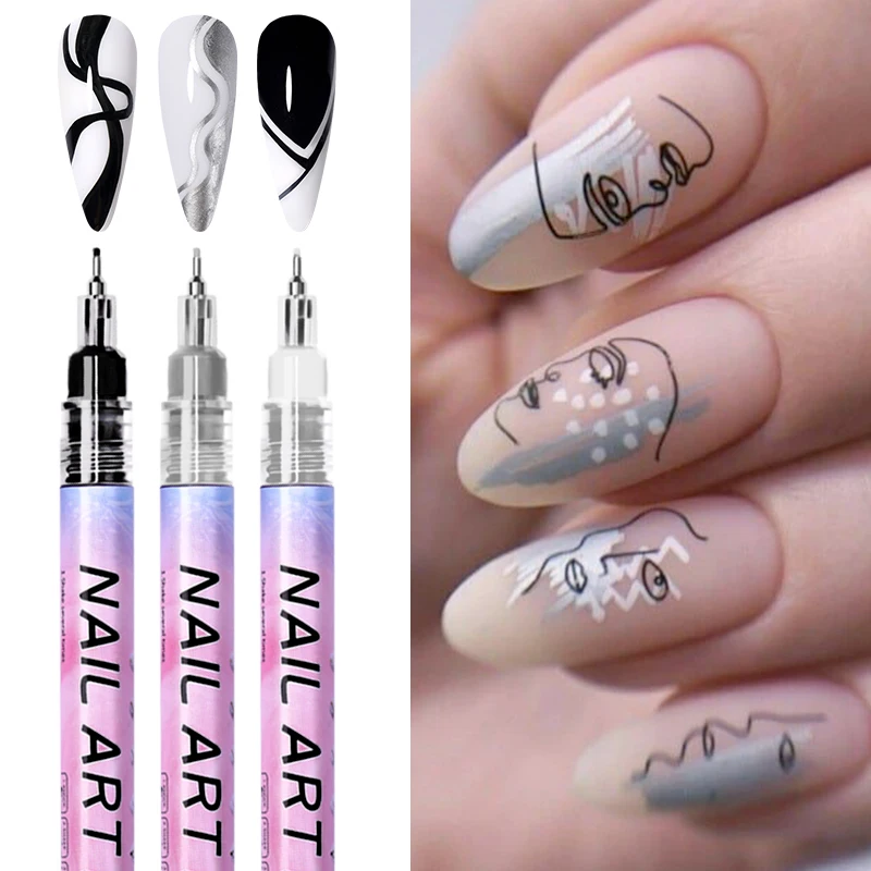 Nail art Zeichnung Graffiti Stift Gel Bleistift Kunststoff Wasserdicht Malerei Liner Pinsel Weiß Marker Stift Nagel Maniküre Dekoration Werkzeuge