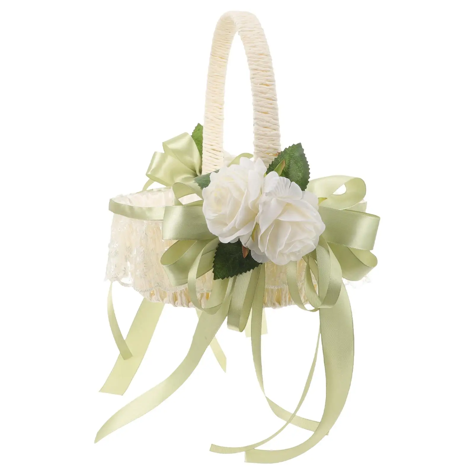 

Simulated Rose Wedding Basket White Handle 5798 Rustic Flower Girl Baskets for Weddings Decor Storage Candy Petal Supplies