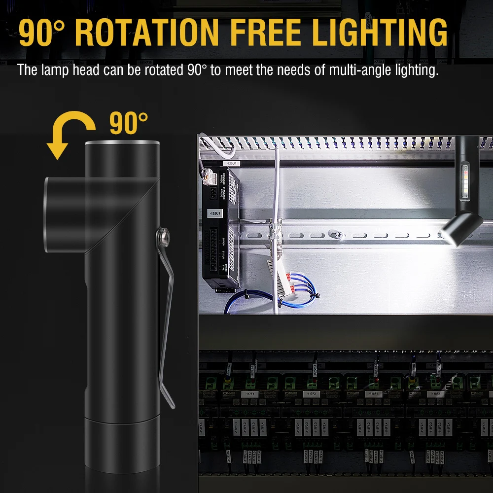 BORUiT V5S EDC LED 손전등, 90 ° 회전 가능, 500LM 슈퍼 브라이트 미니 토치, C 타입 충전식 포켓 랜턴, 자석 및 클립 포함