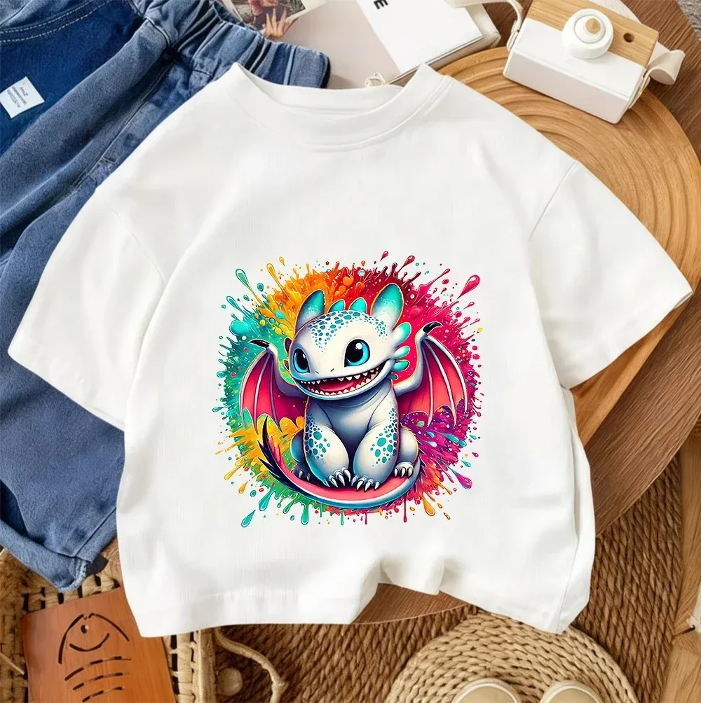 Zahnloses Kind Kurzarm-T-Shirt Jungen Mädchen Drachen-Print Pullover Jugendliche Baumwollkleidung – Detail 14