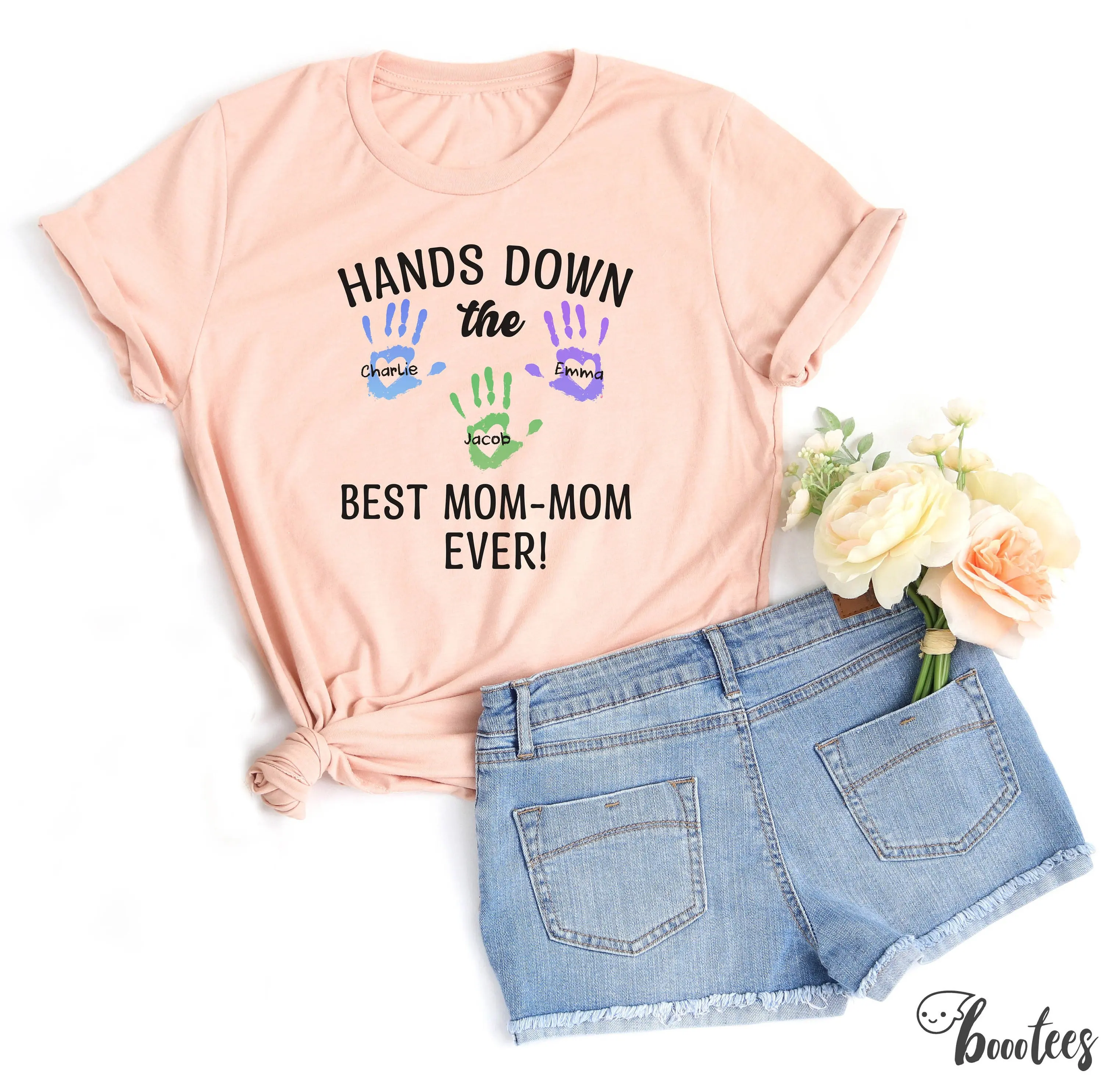 Grandma T Shirt With Grandkids Names Idea Granny Present Handprint Grammy Gram Mimi Abuela Hands Down Best Ever