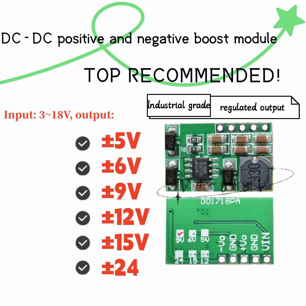 High quality DD1718PA Boost power supply module ADC DAC LCD3-18V to plus or minus ± 5V 6V 9V 12V 15V 24V