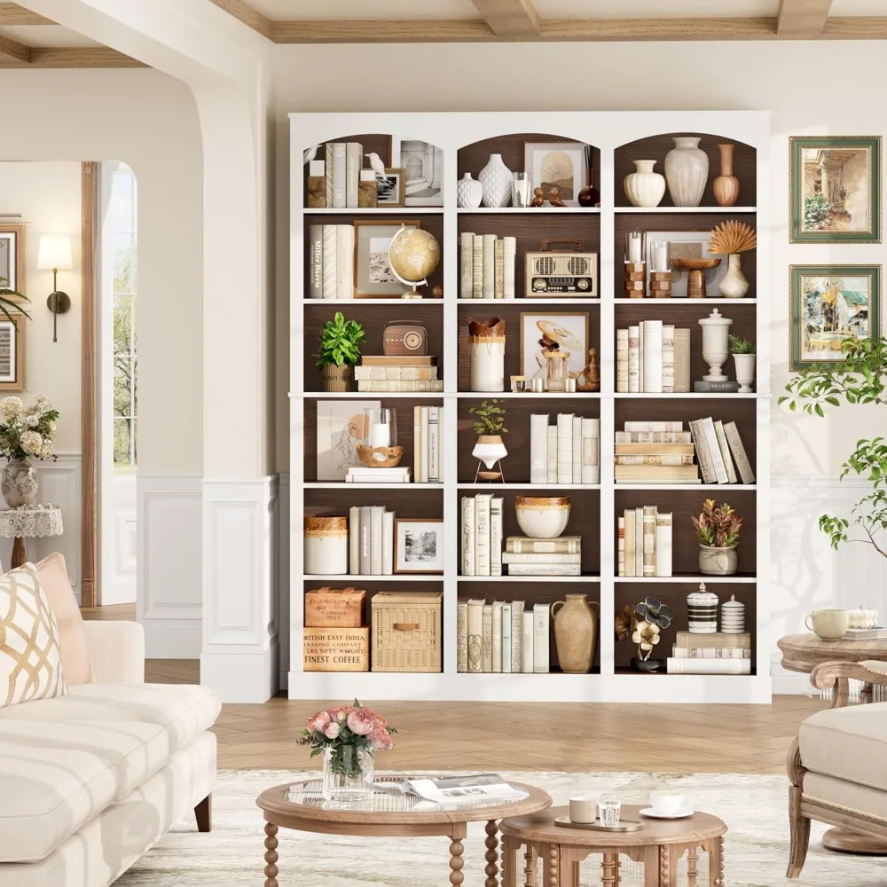 

71" Triple Wide Bookshelf, 6 Tier Tall Bookshelf, Large Bookcase with Curved Baffle, 63.4" Wide Book Shelf with 18 Open Display