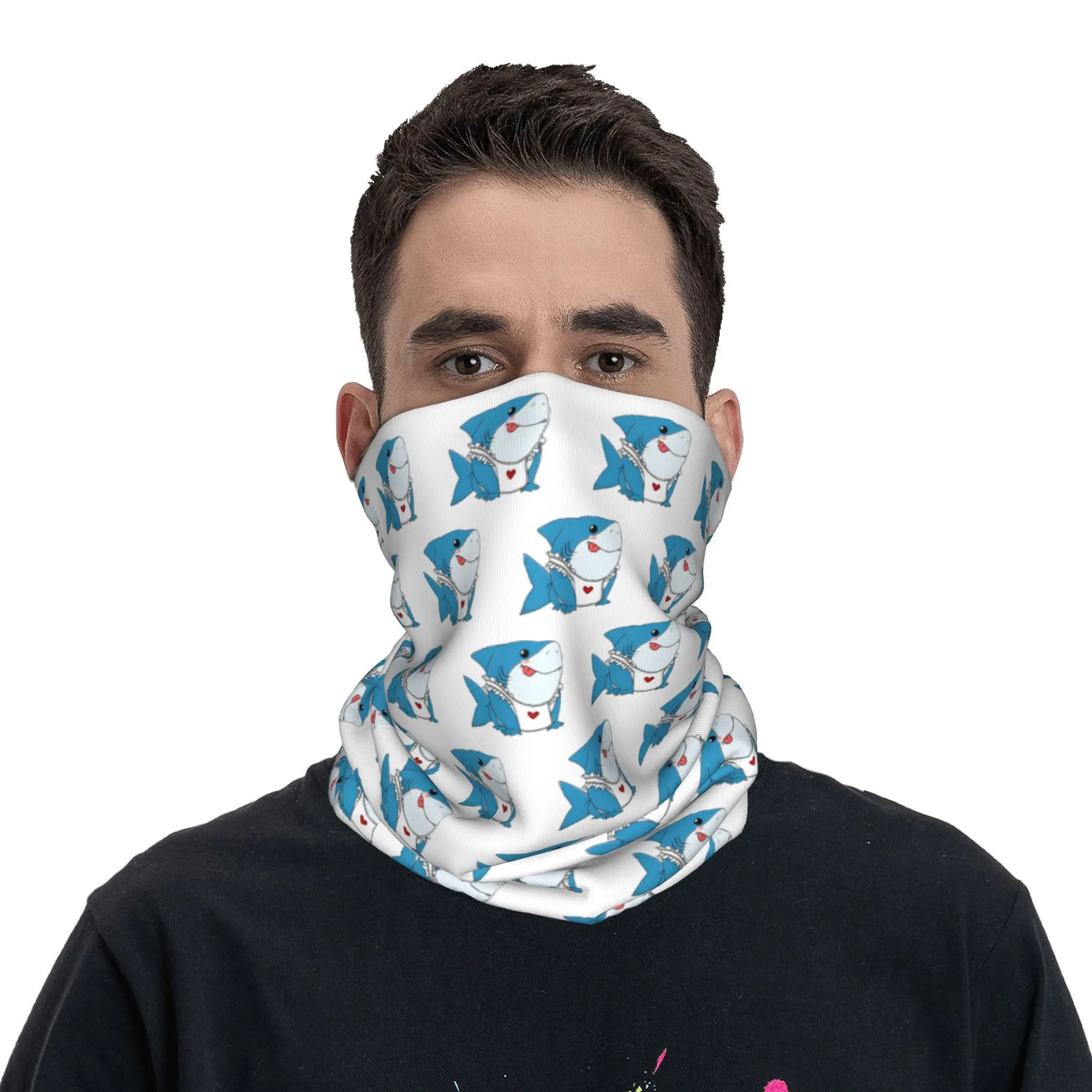 Jeff The Landshark Cute Cortoon Bandana Neck Gaiter Printed  Wrap Scarf Multi-use Face Mask Sports Unisex Adult Breathable