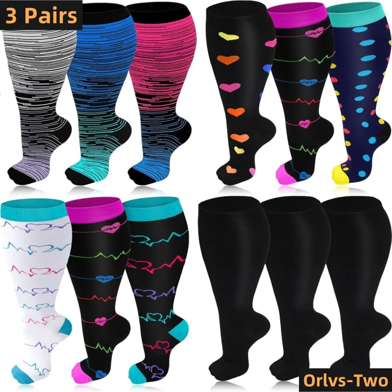 3 Pairs 2XL-7XL Plus Size Compression Men Socks 20-30 mmHg Wide Calf Extra Large Knee High Flight Socks for Circulation Support