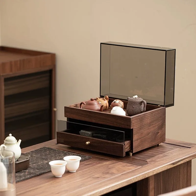 Walnut tea cake cabinet cake storage box solid wood tea set teacup tea room set accessories watch jewelry storage