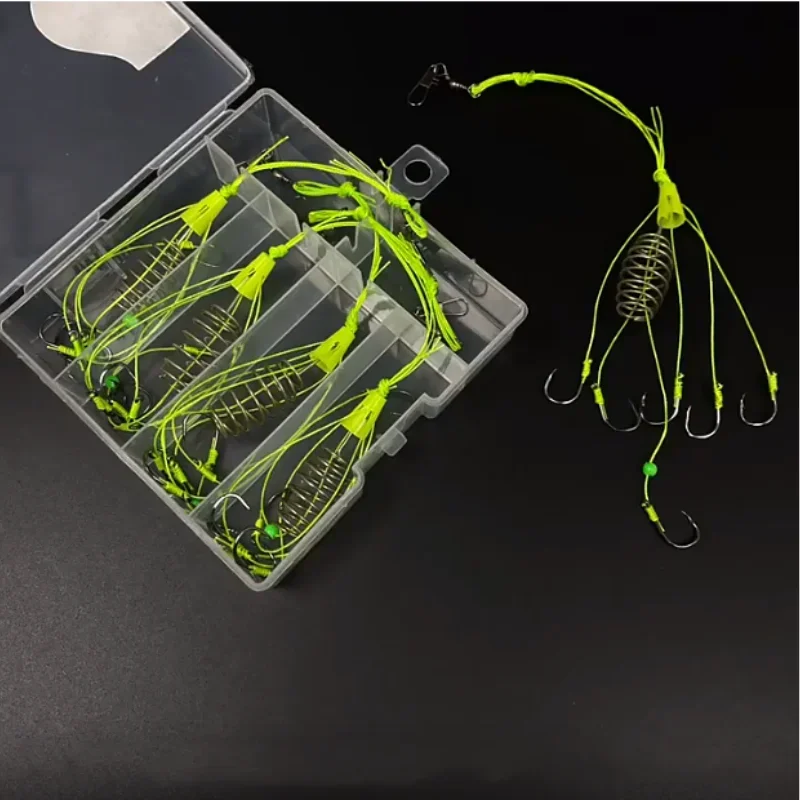 

4Pcs/Set 6 hook High Carbon Fishing Hook Feeder Bomb Proof Hanging Explosion Fish Bait Plastic Box Pack Combination