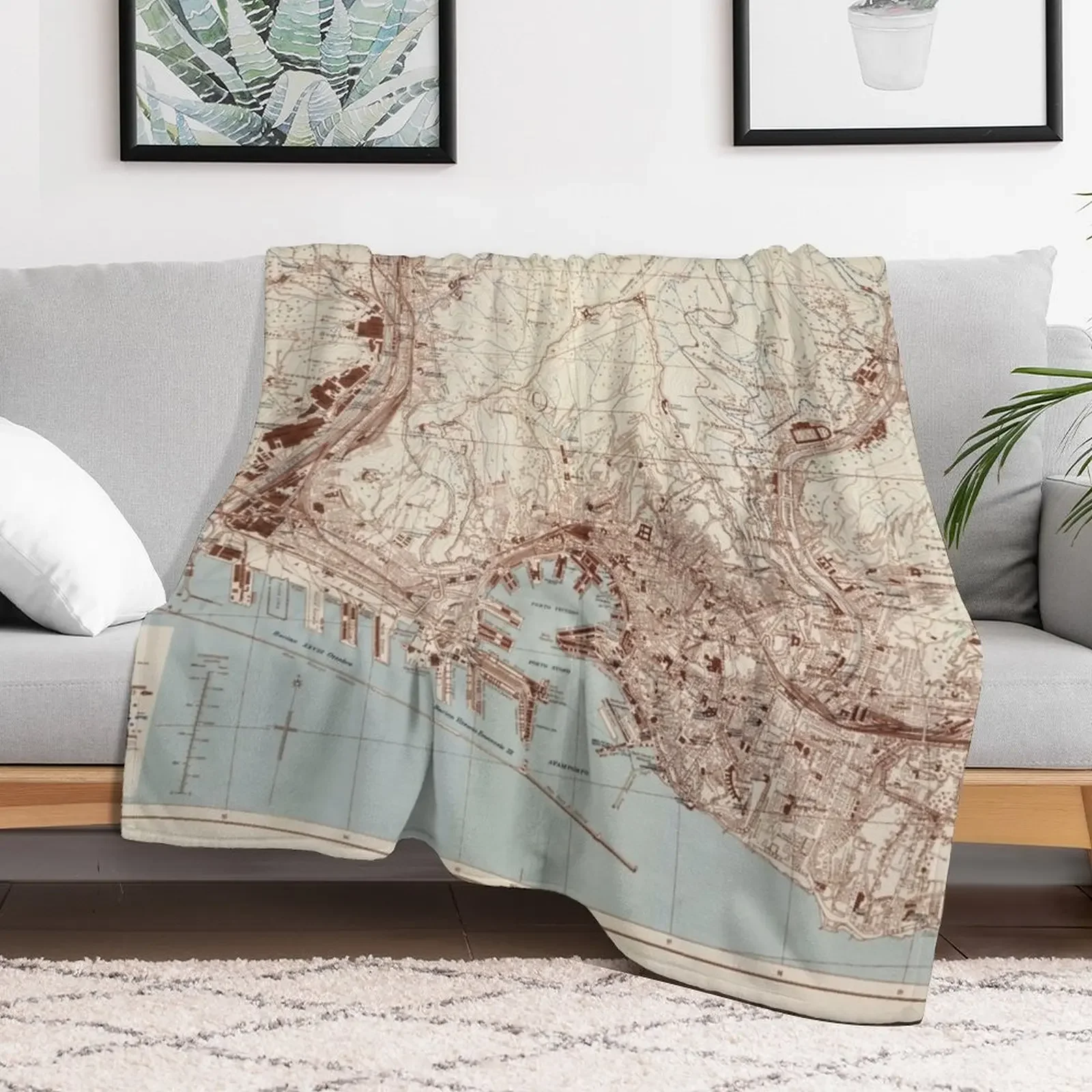 New Vintage Genoa Italy Map (1943) Throw Blanket Decorative Sofas Sofa Throw Blankets