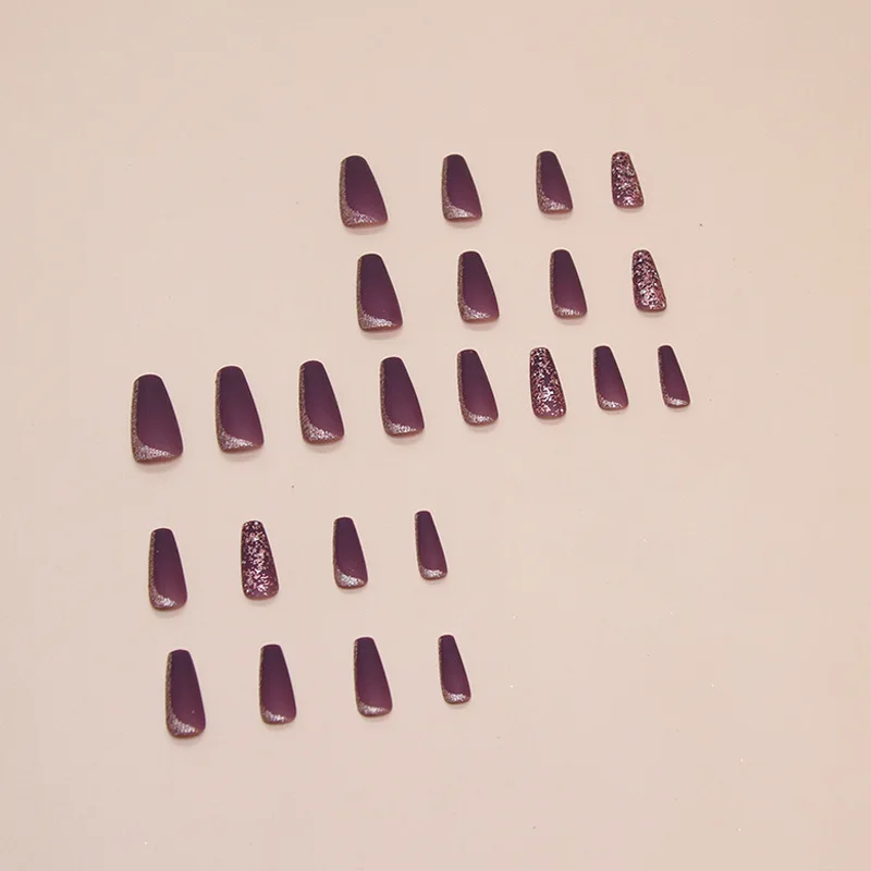 24 قطعة ماتي الأرجواني مسمار الفن متوسطة طويلة الباليه الأظافر اضغط على أظافر صناعية نصائح الأظافر كاذبة أظافر صناعية جاهزة 2025 #4