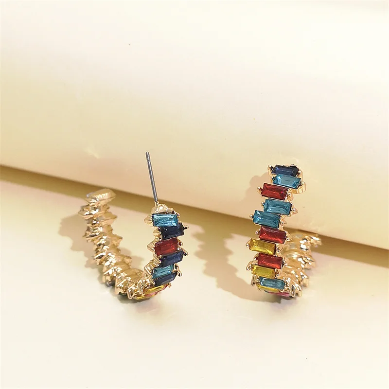 Luxury Colorful Zircon Round Earrings For Women Metal 2023 New Fashion Oversized Copper Alloy Hoop Earrings Jewelry Party Gifts image 2