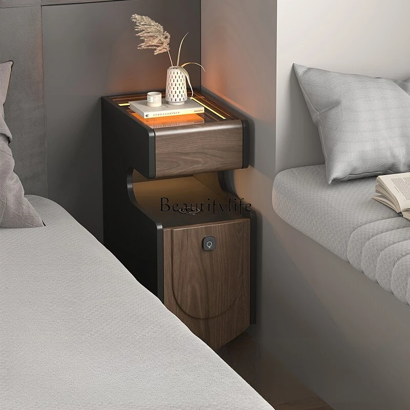 

Medieval bedside table fingerprint lock smart bedside table 2025 new extremely narrow high-end small apartment retro