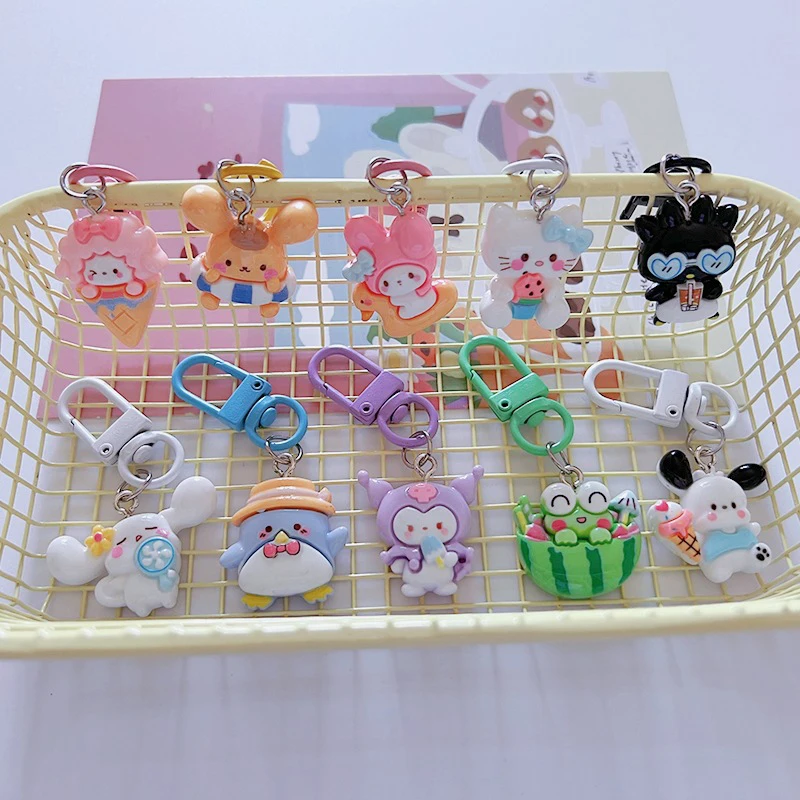 Kawaii Sanrio Key Chain Cartoon Drink Ice Cream Kuromi Pochacco Cinnamoroll BAD BADTZ-MARU Keychain Girl Bag Pendant Gift