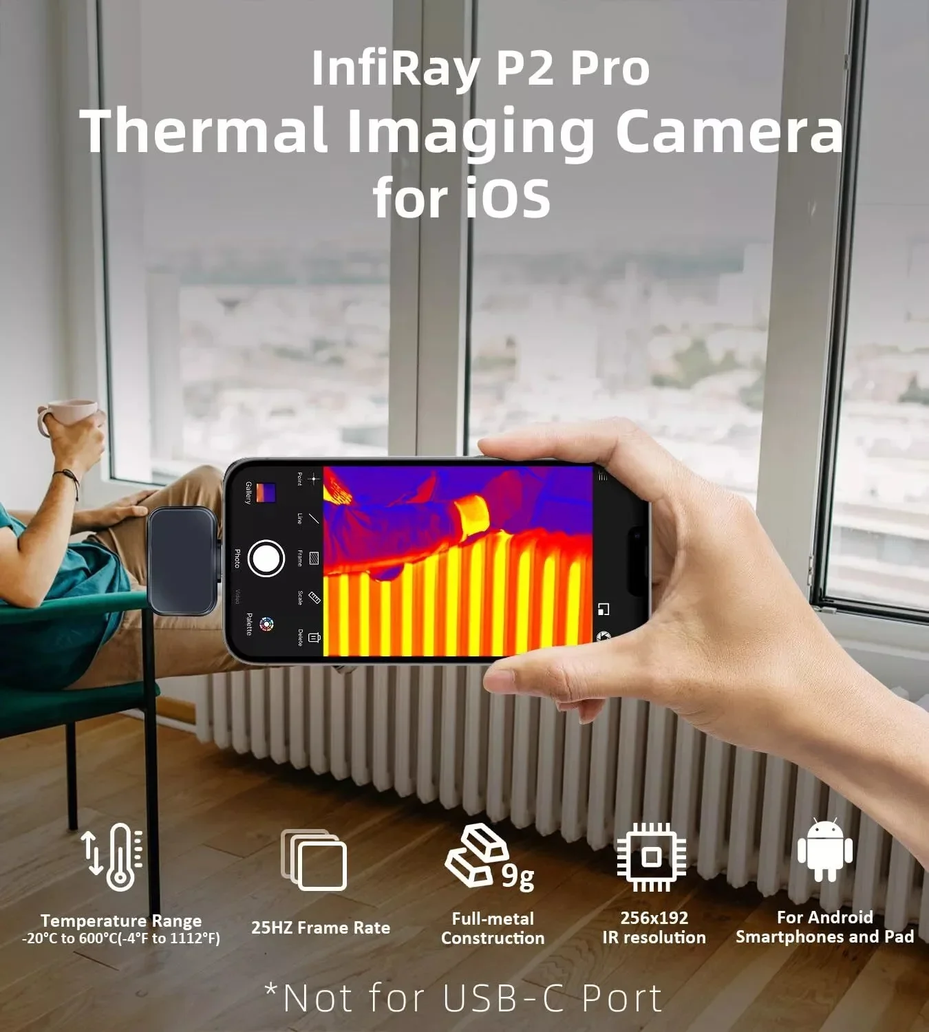 Тепловизионная камера INFIRAY P2 Pro для iPhone iOS для Android, смартфон типа C, инфракрасный тепловизор, термографическая камера