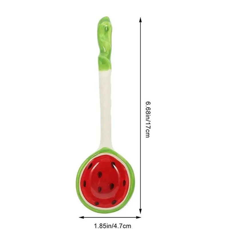 2 Set Of Cereal Bowl Cereal Killer Spoon Ceramic Spoons Ramen Soup Spoons With Handle Fruit Pattern Serving Spoon image 3