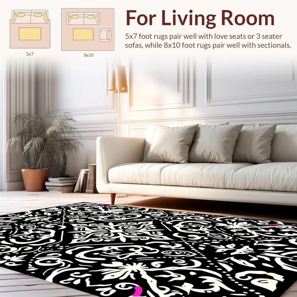 3x5 Ultra Soft Tribal-Inspired Playful Accent Area Rug, Noir, Non-Slip, Stain Resistant, Washable