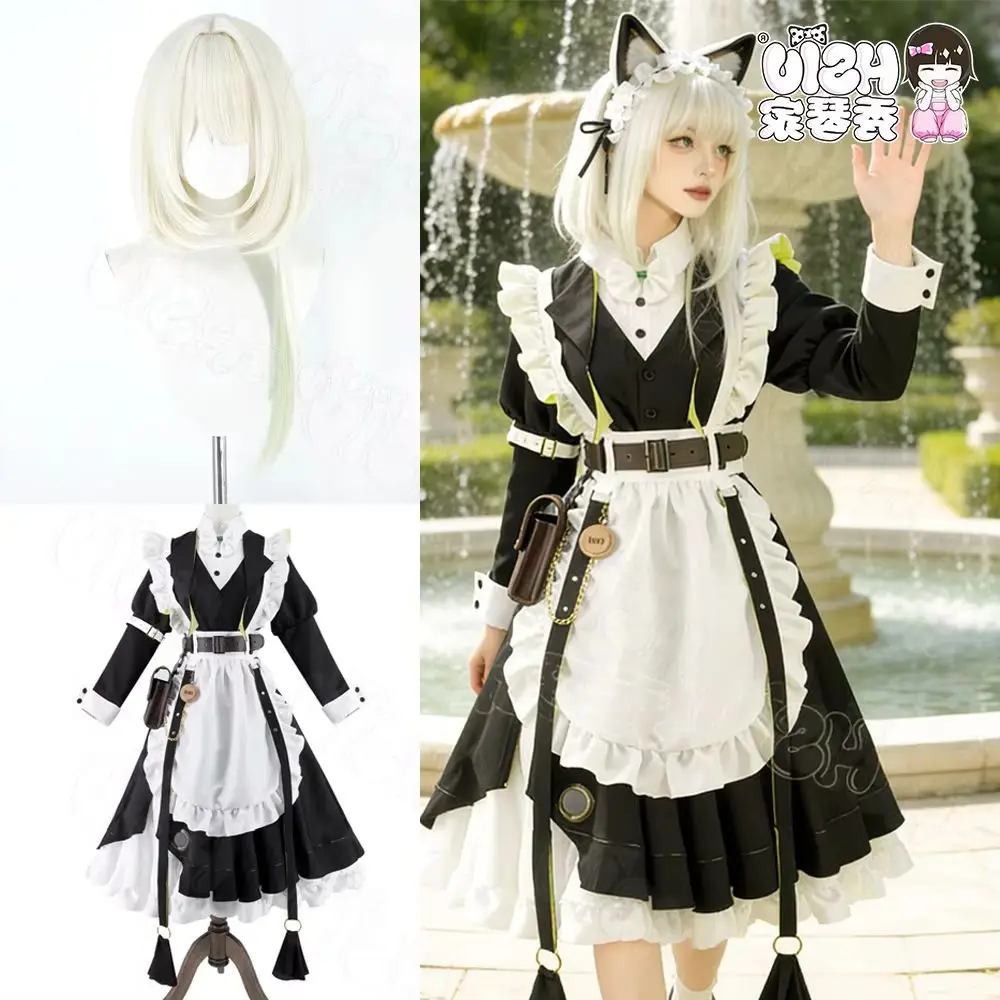Kaltsit‌ Cosplay Clothing Wig Fiber Synthetic Wig「HSIU」Black Maid Dress Suit Yellow Mixed Green Short Wig Game Arknights Wig