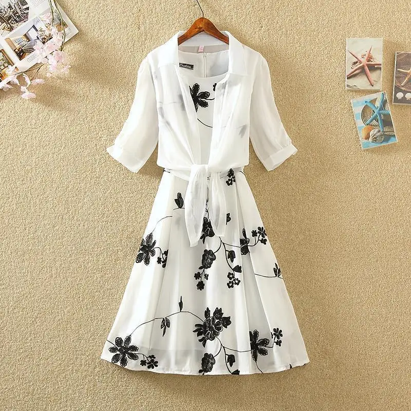 Set 2022 summer new retro print small black skirt high waist sleeveless slim fashion A-line skirt two-piece dress