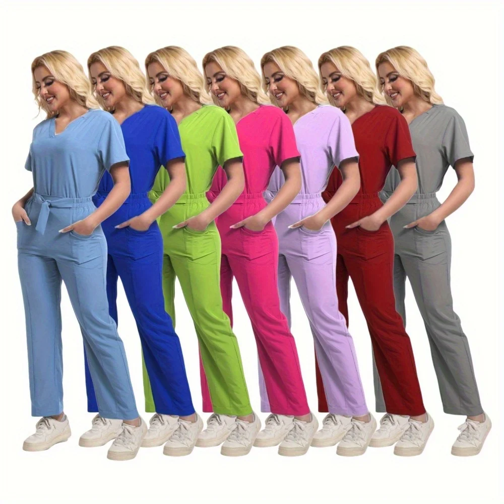 

Women's Short-sleeve Nurse Uniform Sets: Four-way Stretch Workwear, Scrubs & Gowns for Practical Use