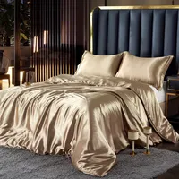 Nordic Silk Bedding Set with Duvet Cover Bed Sheet Pillowcase Luxury Couple Single Double Summer 1/2 People Solid Bedsheet