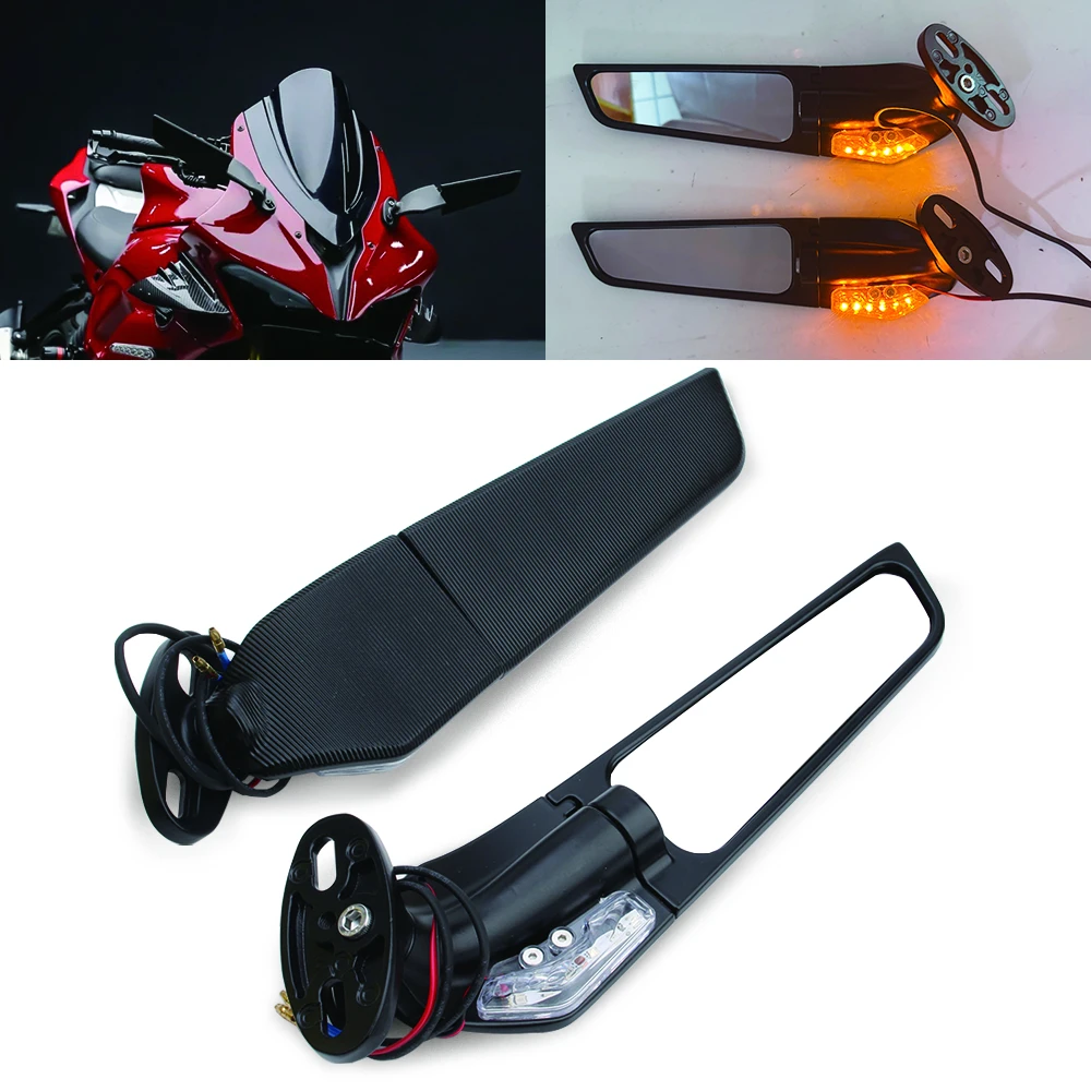 

Motorcycle Mirror Modified Wind Adjustable Rotating Rearview With Turn Signal Lamp For Yamaha R1 R15 R3 R6 Honda Suzuki Kawasaki