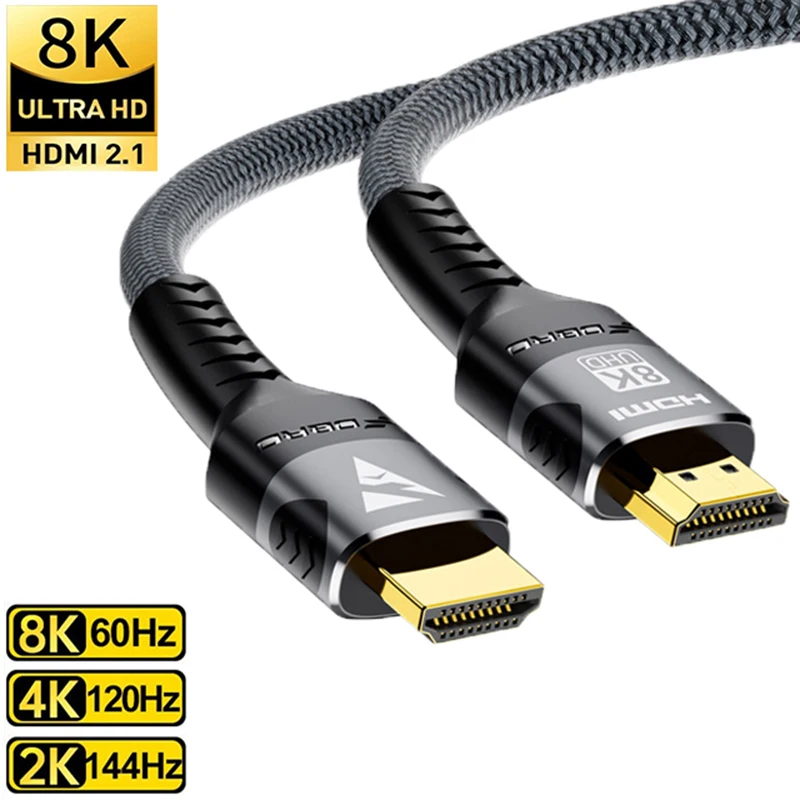 Câble tressé compatible HDMI, 8K 60Hz, HDMI 2.1, 4K 120Hz, 48Gbps, HDR VRR pour PS5, HDTV, boîtier de commutation HDMI 2.0