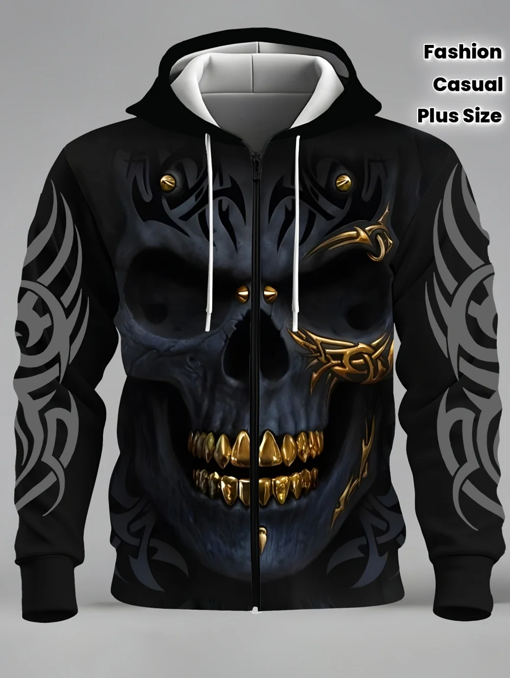 

2025 Men's Fashion Skull 3D Print Zipper Pocket Hoodie Clothing Spring Autumn Casual Sports Oversize Long Sleeve Sweatshirt Tops