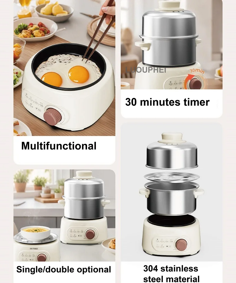 3L Smart Egg Cooker 304 Stainless Steel Double-layer Electric Steamer Household Non-stick Frying Pan Kitchen Multi-function Pot