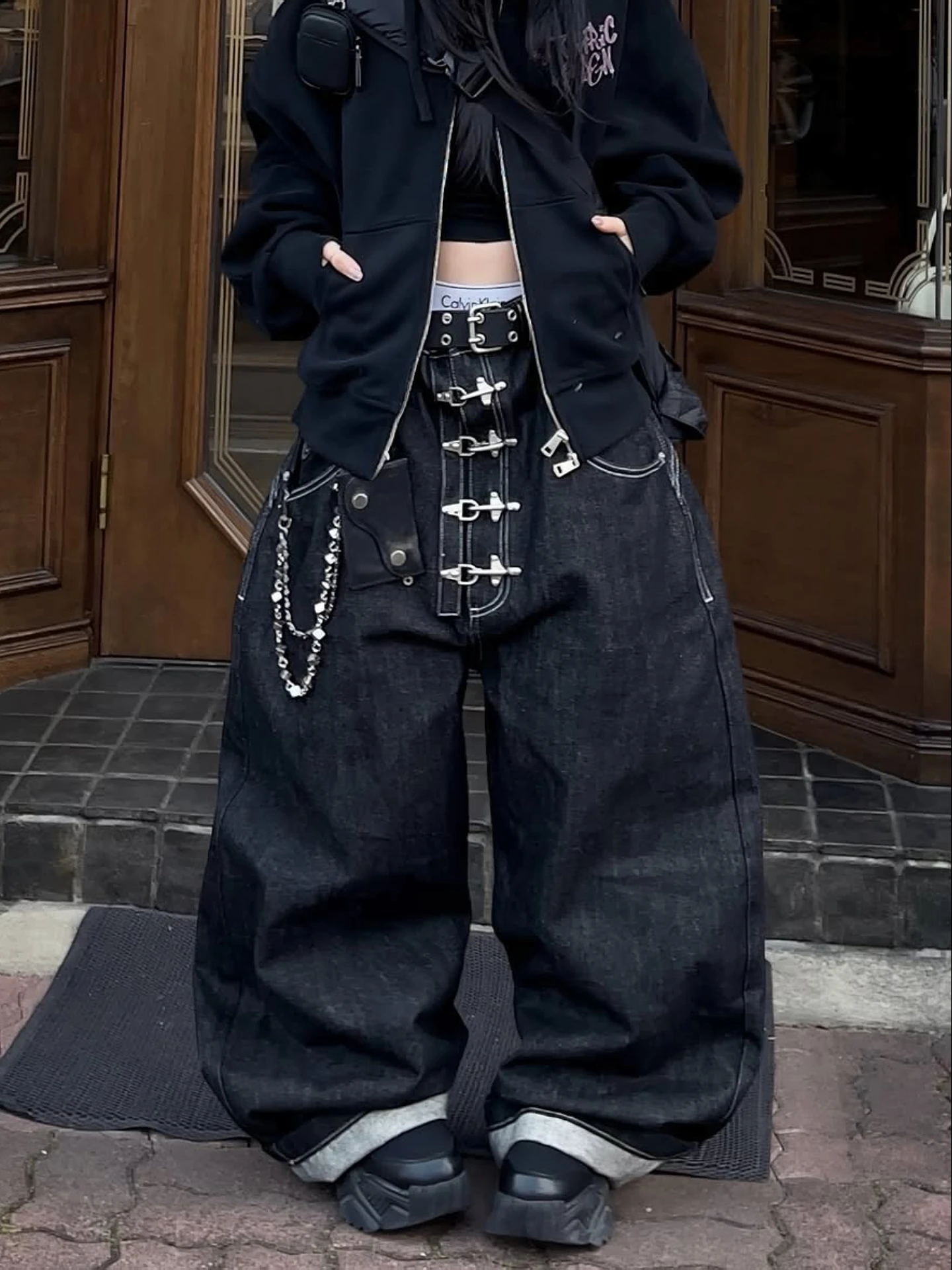 

Loose Wide Leg Jeans High Waist Knife American Retro Design Plane Buckle Unisex Street Style Outfit Casual High Waist Jeans
