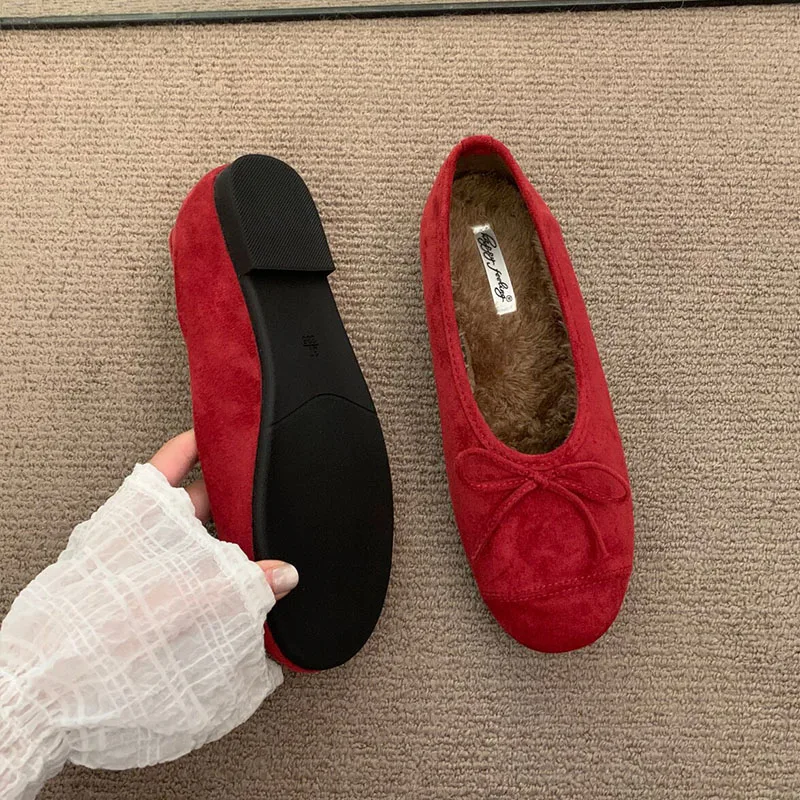 Modische Ballerinas mit runder Spitze für Damen, warme, lässige Damenschuhe, Pelzschuhe für Damen, neues Schuhwerk – Detail 3