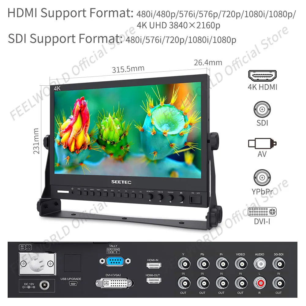 Seetec 4K133-9HSD-192(Original P133-9HSD) 13.3นิ้ว IPS 3G-SDI 4K HDMI LCD Broadcast Monitor Director Desktop อลูมิเนียมสำหรับ Live