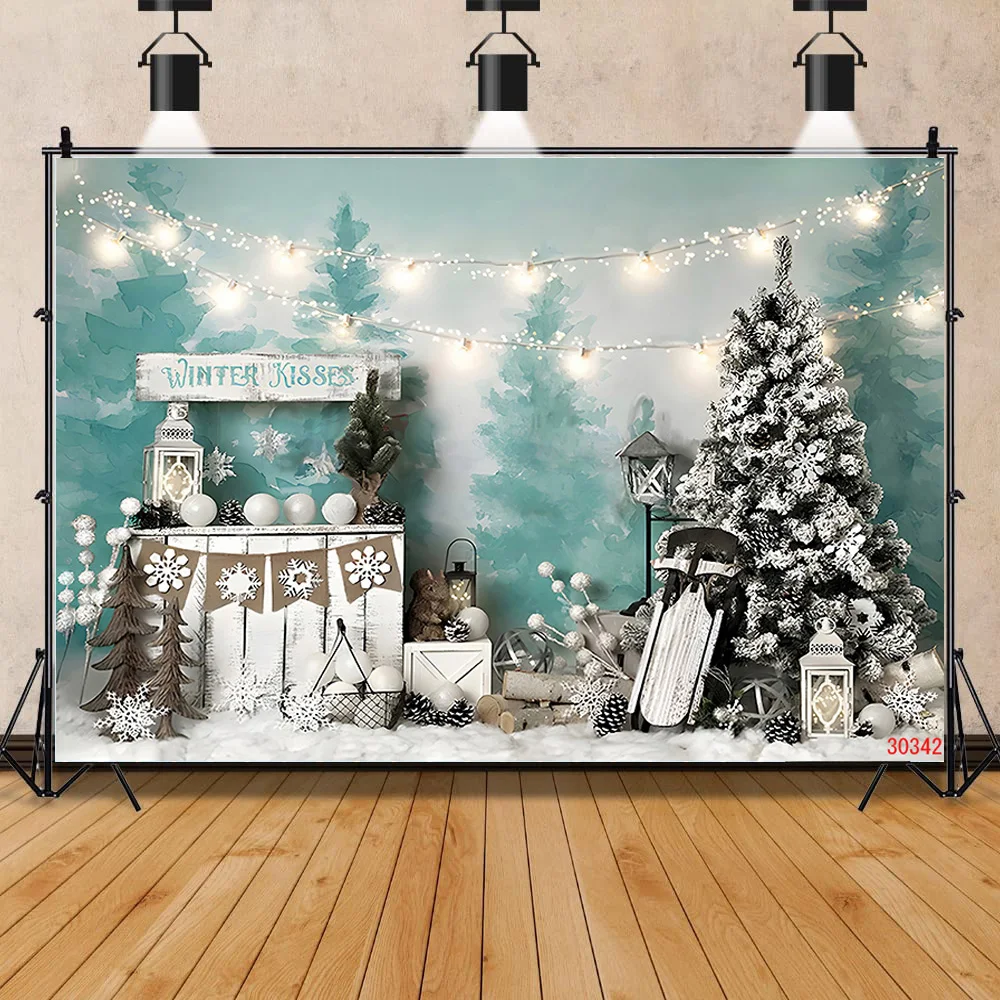 

SHENGYONGBAO Christmas Tree Window Wreath Photography Backdrop Wooden Doors Snowman Cinema Pine New Year Background Prop PNT-01