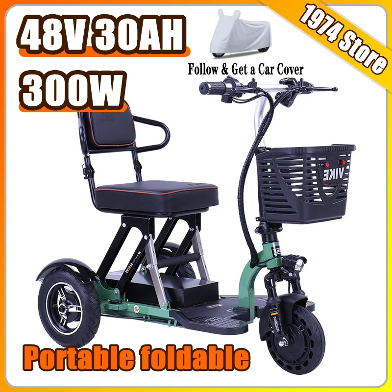 

Adult Fold Electric Tricycle with Basket Comfortable Seat Elderly Mobility Scooter 3-Wheeler Disabled Commuting Electric Scooter
