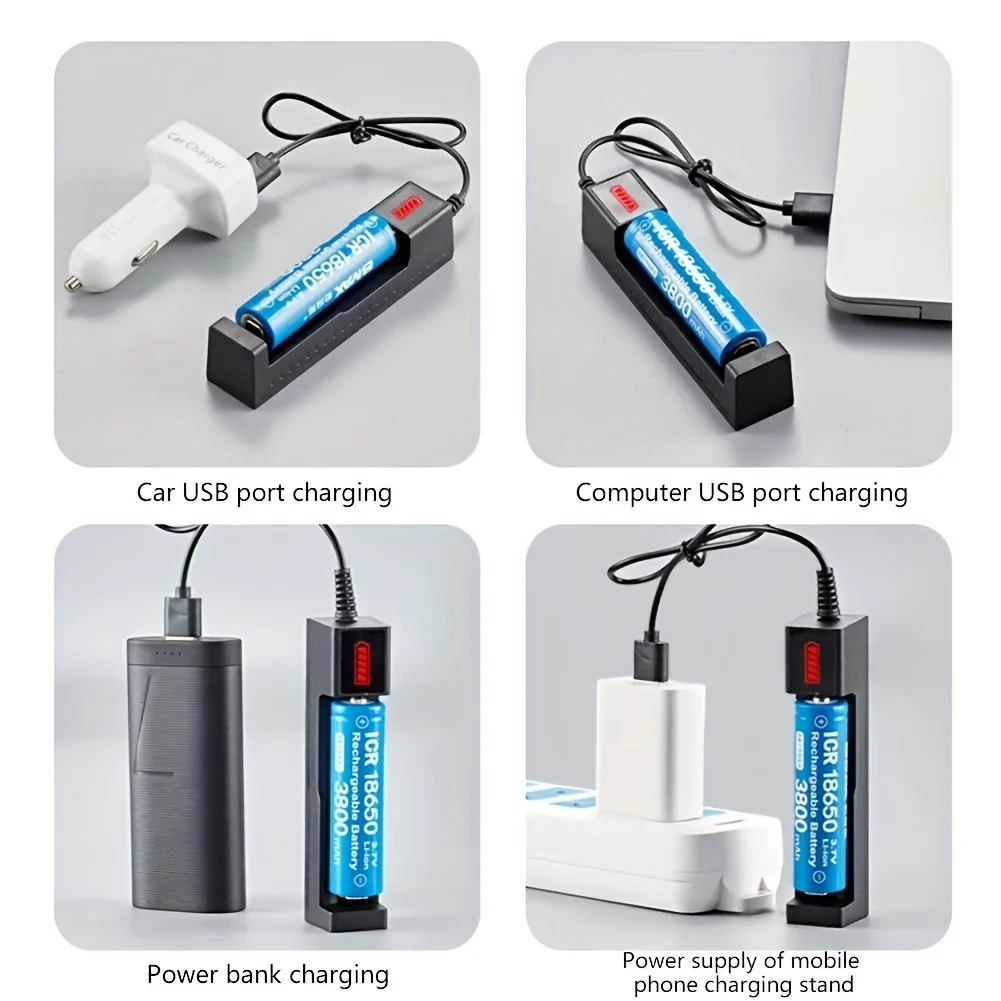 18650 Charger Charging 3.7V Li-ion Battery Charger USB Universal Smart 1 Slot Charger Lithium Batteries Charging Adapter