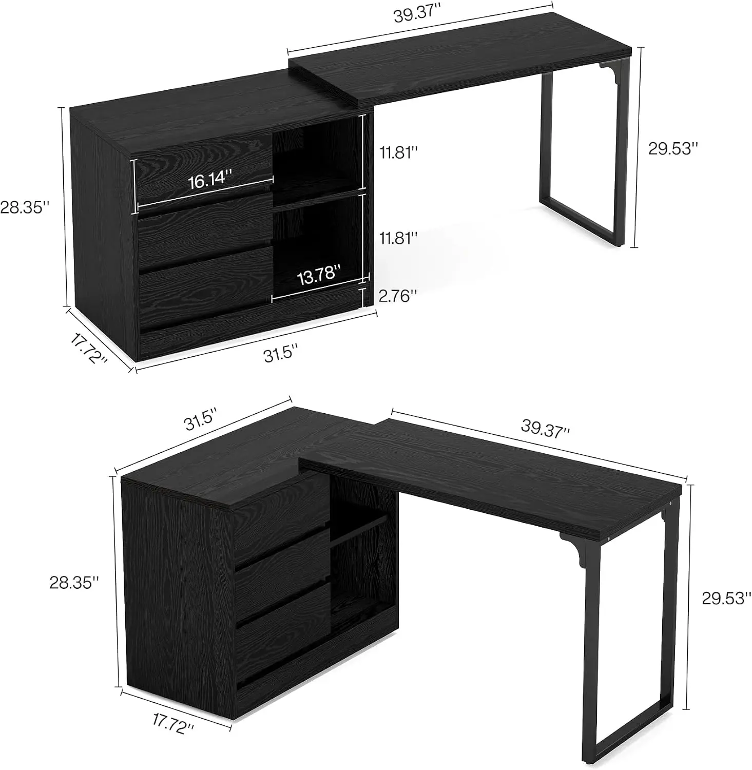 L Shaped Computer Desk Drawers Shelves Reversible Corner Office Desk Storage Cabinet Modern Study Writing Table Home Office Bedr