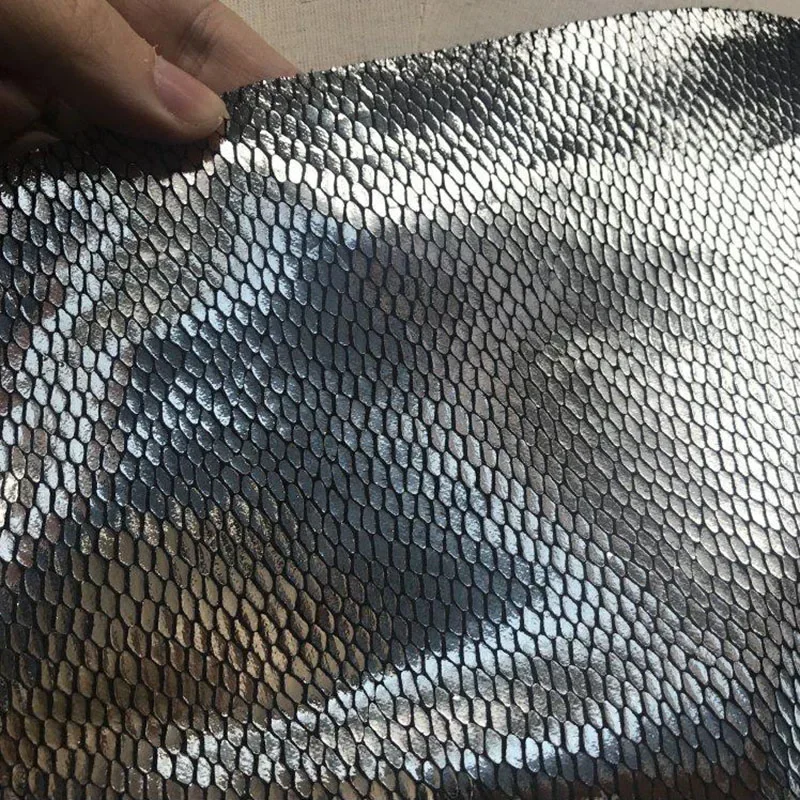 Silver Metal Fish Scale Faux Leather Fabric Shiny Sequins Small Glitter Romantic Wedding Ceremony Party Dress Costume Cloth