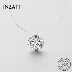 INZATT Real 925 Sterling Silver 6/8mm Zircon Pearl Pendant Choker Necklace For Women Fishing Line Classic Fine Jewelry