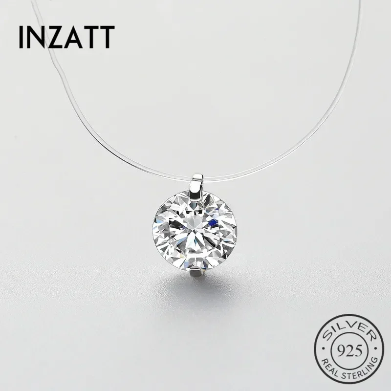 INZATT prawdziwe 925 srebro 6/8mm cyrkon perła wisiorek Choker naszyjnik dla kobiet żyłka klasyczna piękna biżuteria
