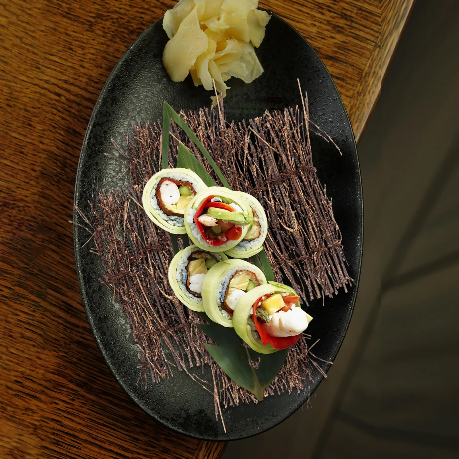 3Pcs Bamboo Sushi Fence Tray Japanese Food Decoration Photography Props Sushi Serving Set Sashimi Plate Food Photography