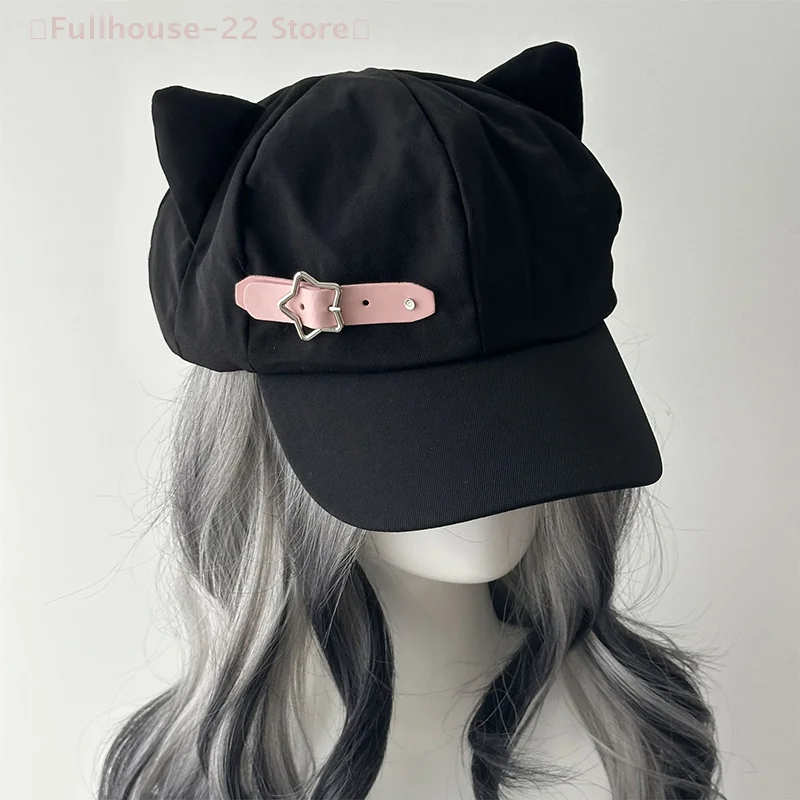 【MAX-22】Damen-Katzenohren, Harajuku, Gothic, Lolita, Baskenmütze, Y2K, Mädchen, Steampunk, Punk, Reißverschluss, handgefertigt, Sonnenhut