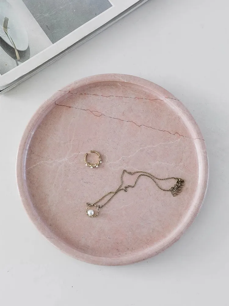 

Скандинавский натуральный розовый мраморный поднос для гостиной, декоративное хранилище, настольный поддон для ювелирных изделий, парфюмерии, кофейня, продвинутый поддон для чайной чашки