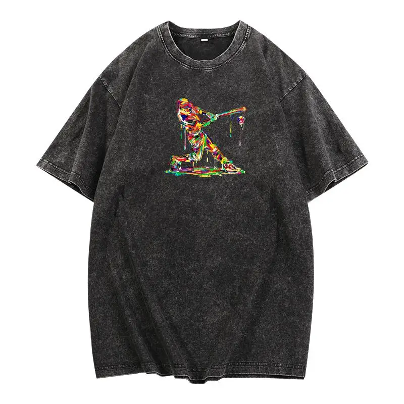 

Funny Baseball T-shirt, Vintage Sports Graphic Tee, Colorful Splatter Art Player Gift, Cool Streetwear Shirts for Men Women