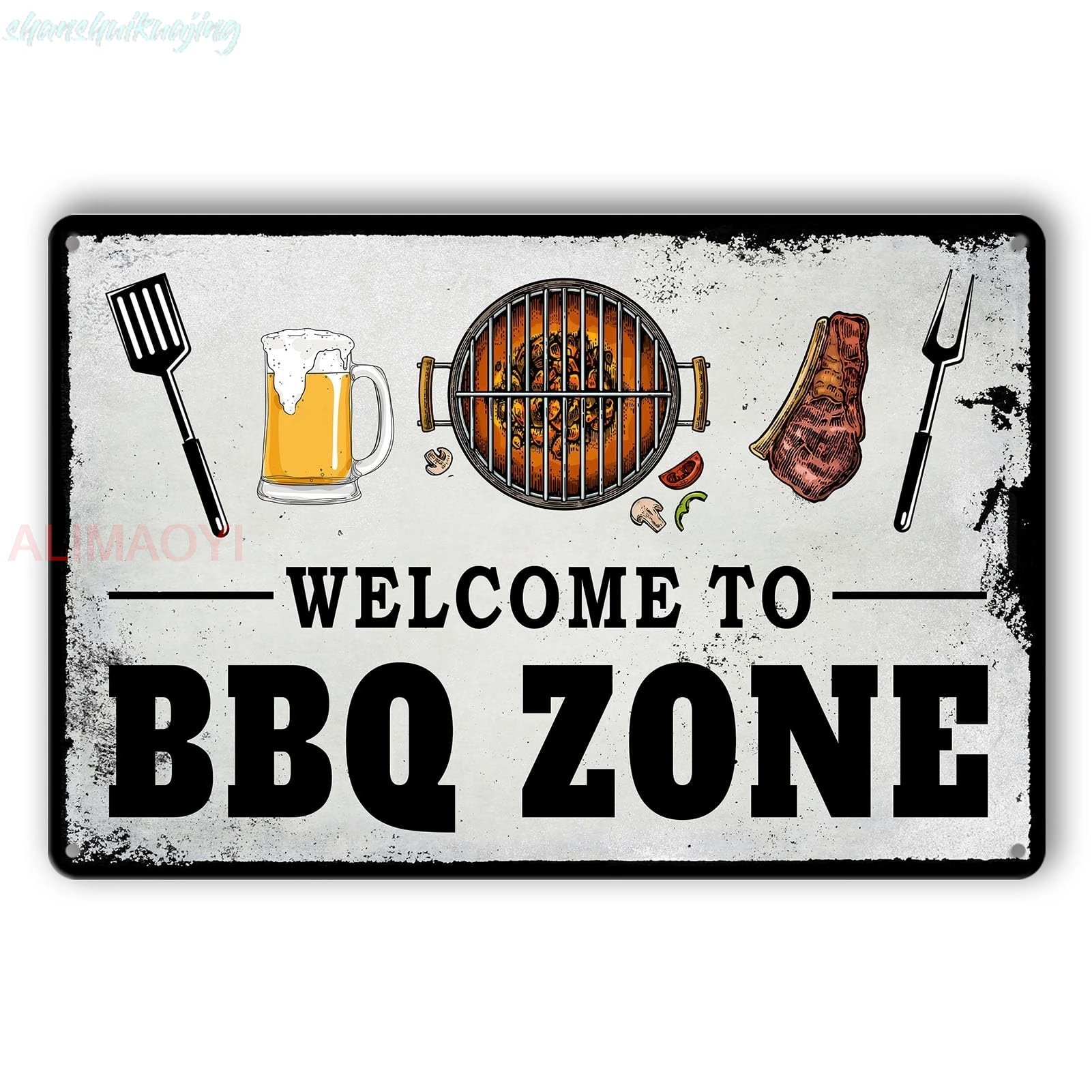 BBQ Tin Sign Vintage BBQ Metal Signs Grilling Signs and Decor Outdoor Barbecue Tin Sign Welcome to BBQ Zone Sign Grilling Z sign