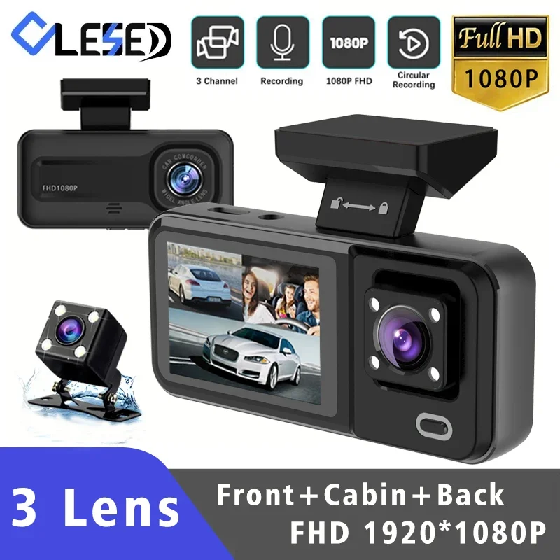 

3 Camera Car Dvr 1080P Cam Interior Cabin Mini Vehicle Three Way Channel DVRs Recorder Video Registrator Dashcam Camcorder