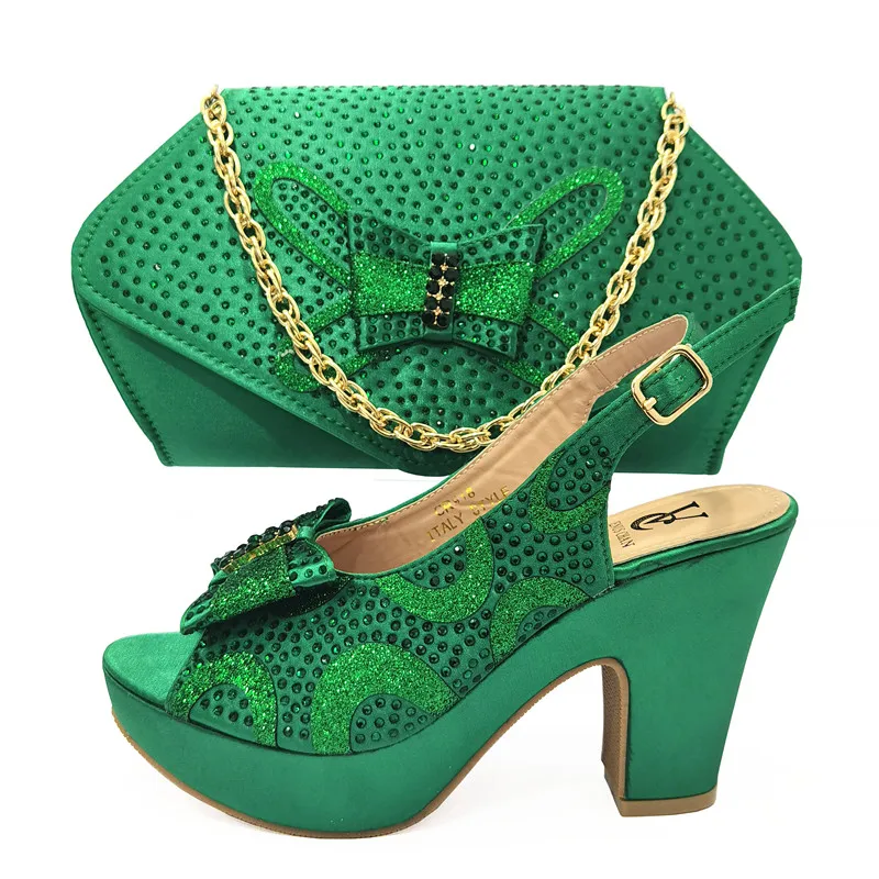 Venus Chan Nigeria Summer Rhinestone Floral Geometric Stripes Platform High Heel Sandals Women Wedding Party Shoes and Bags Set