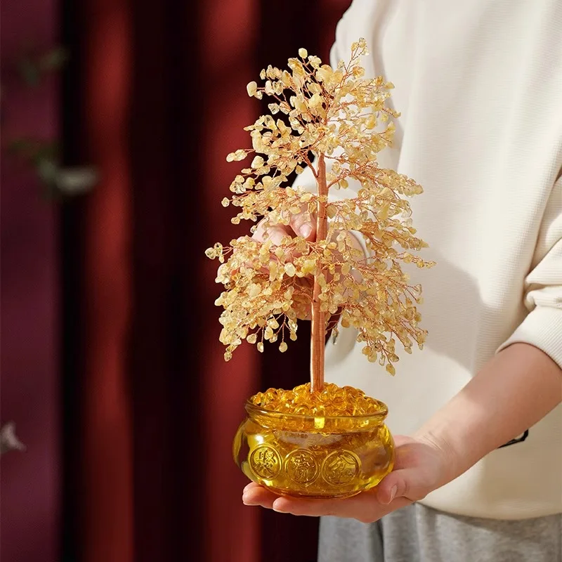 Natural citrine gravel fortune tree