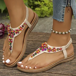 Lucyever Summer Clip Toe Bohemia Sandals Women Fashion String Bead Flat Heels Sandles Woman Non Slip Sole Beach Flip Flops Mujer