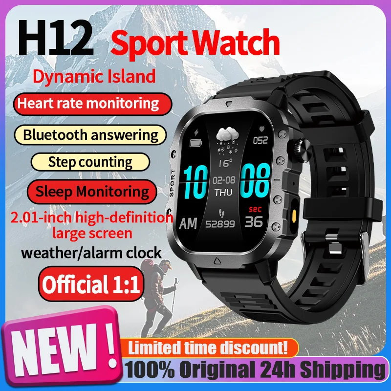 

Multifunctional Smartwatch Dynamic Island H12 Bluetooth Call with Flashlight Blood Pressure/Oxygen/ Heart Rate Monitoring Sports